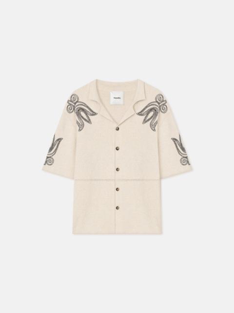 Nanushka Embroidered Textured-Linen Camp Shirt