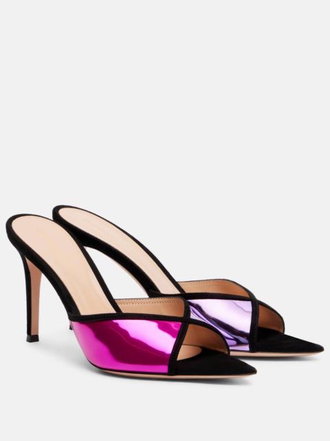 Gianvito Rossi 85 suede-trimmed metallic leather mules