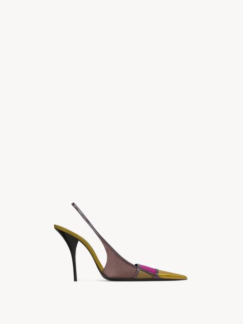SAINT LAURENT JAZZ SLINGBACK PUMPS IN SATIN CREPE AND PATENT LEATHER