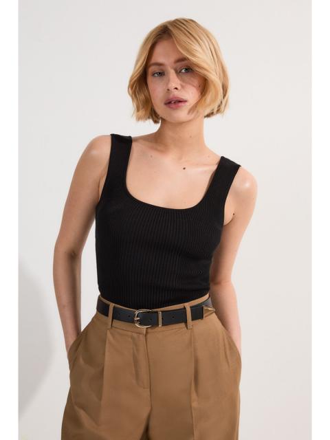 KAREN MILLEN Viscose Blend Rib Knit Square Neck Vest