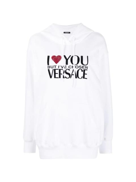 VERSACE crystal-embellished slogan hoodie