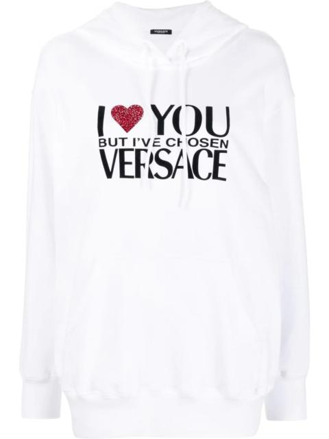 VERSACE crystal-embellished slogan hoodie