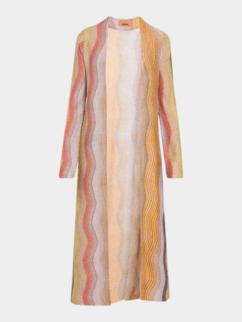 Missoni Metallic Chevron Knit Long Open Cardigan