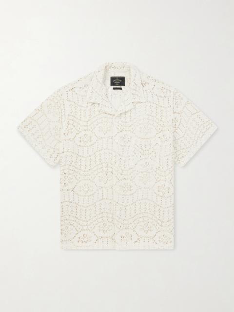 Portuguese Flannel Camp-Collar Crocheted Cotton-Blend Shirt