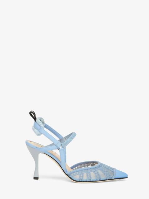 Light blue micromesh high-heeled slingbacks