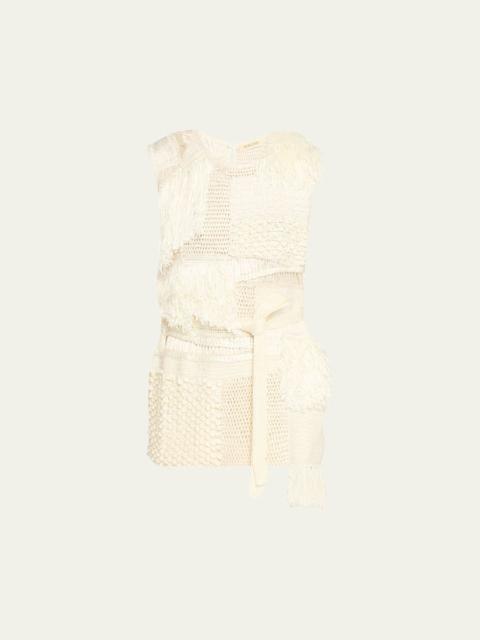 HEIRLOME Laia Patchwork Mixed-Knit Sleeveless Top With Belt