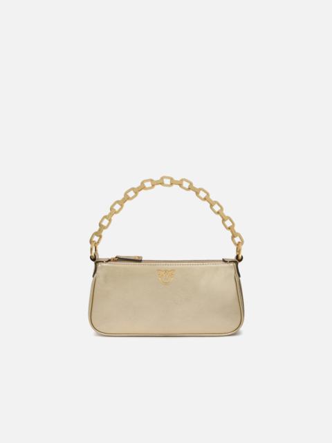 PINKO MINI HALF MOON BAGUETTE HANDBAG IN LAMINATED SUEDE
