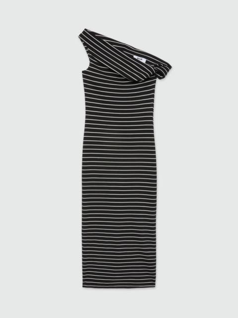 MSGM Midi dress in black jersey with white stripes