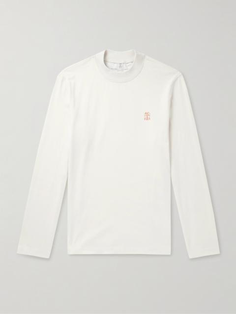 Brunello Cucinelli Logo-Print Cotton-Jersey Mock-Neck T-Shirt