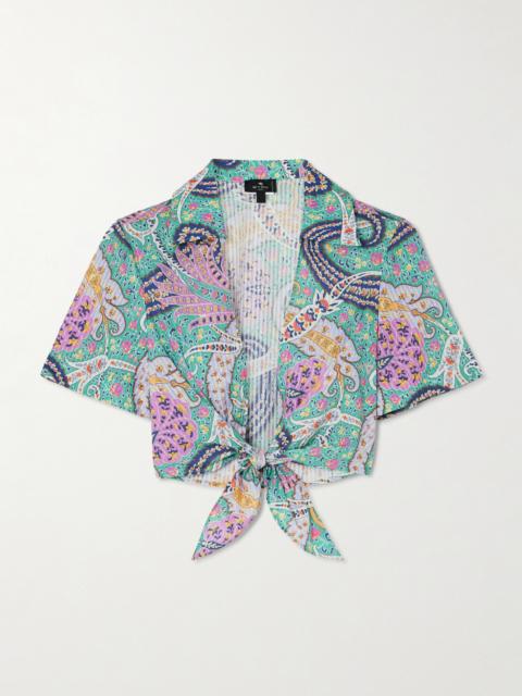 Etro Knotted Cropped Cotton And Silk-blend Voile Shirt