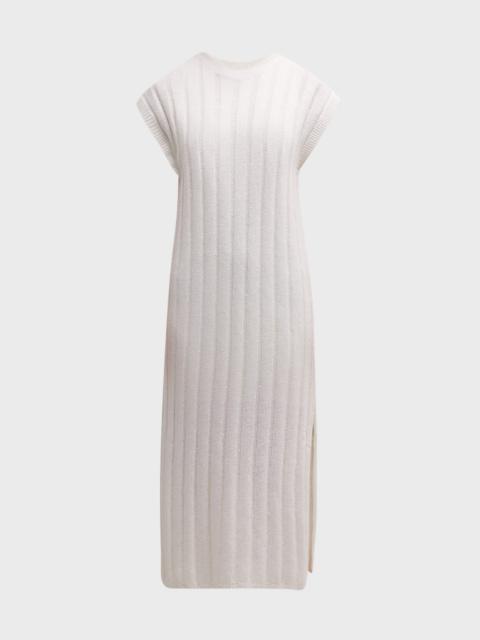 Brunello Cucinelli Paillette Rib Knit Cap-Sleeve Midi Dress