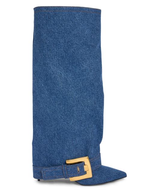Balmain Women's Anthem Denim Knee-High Boots - Blue Jean