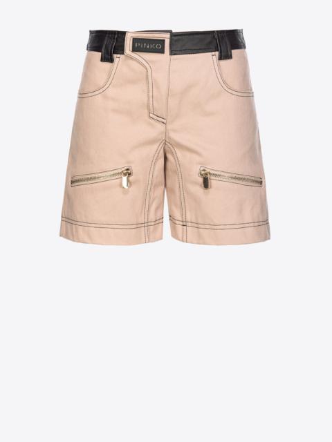 PINKO COTTON AND LEATHER SHORTS