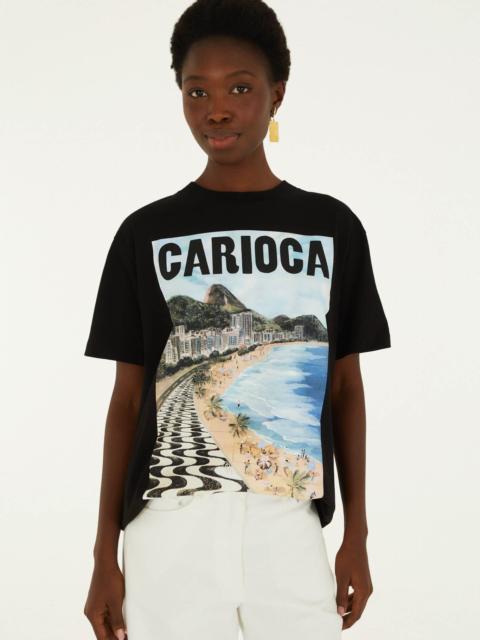 FARM RIO Black Landscape Carioca Organic Cotton Relaxed T-Shirt