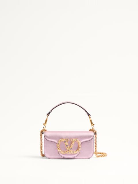 VALENTINO GARAVANI LOCÒ SMALL SHOULDER BAG IN LAMINATED CALFSKIN WITH JEWEL LOGO