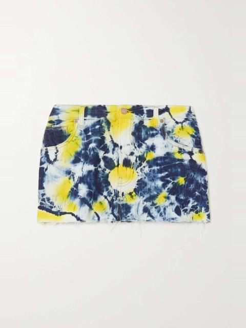 Moonrise frayed tie-dyed denim mini skirt