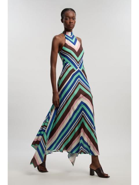 KAREN MILLEN Multi Fluid Stripe Cotton Mix Woven Halter Dress