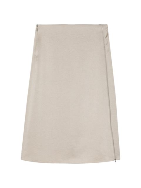 zip-up satin midi skirt