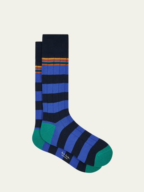Paul Smith Men's Artist Stripe Colorblock Crew Socks