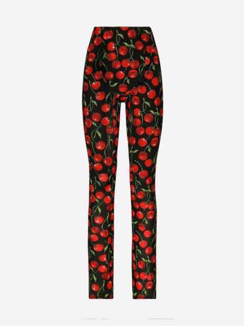 Cherry-print marquisette shaper pants