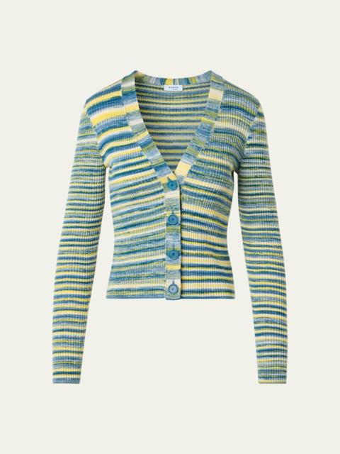 AKRIS Space Dye Rib Knit V-Neck Cardigan