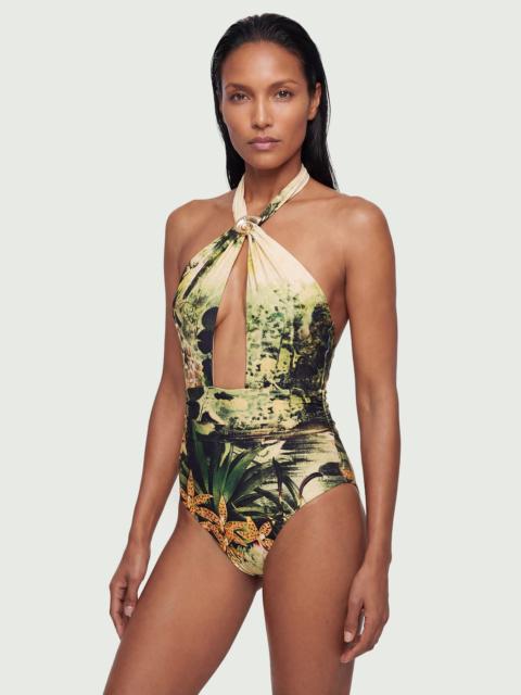 KAREN MILLEN Shell Hardware Tropical Halterneck Swimsuit