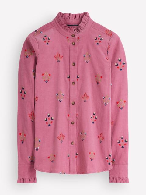 BODEN Sienna Frill Cord Shirt-Pink Heather, Embroidered