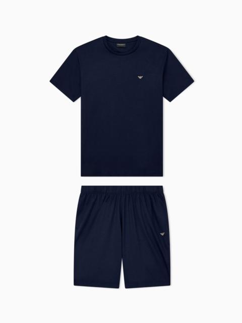 EMPORIO ARMANI COTTON JERSEY PYJAMA SET WITH CREW NECK T-SHIRT AND SHORTS