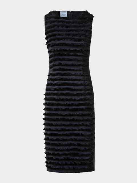 AKRIS Striped Fringe Techno Taffeta Sleeveless Dress