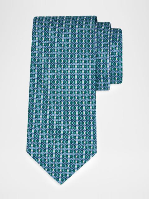 FERRAGAMO Men's Gancini Chain-Print Silk Tie