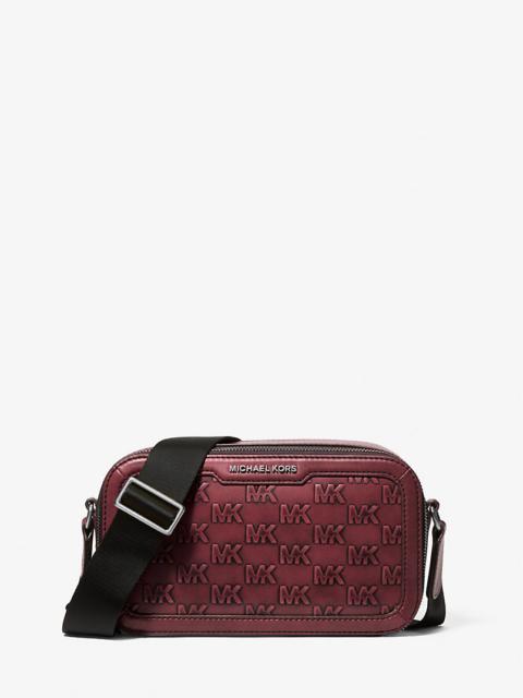MICHAEL KORS Hudson Logo Embossed Burnished Leather Crossbody Bag