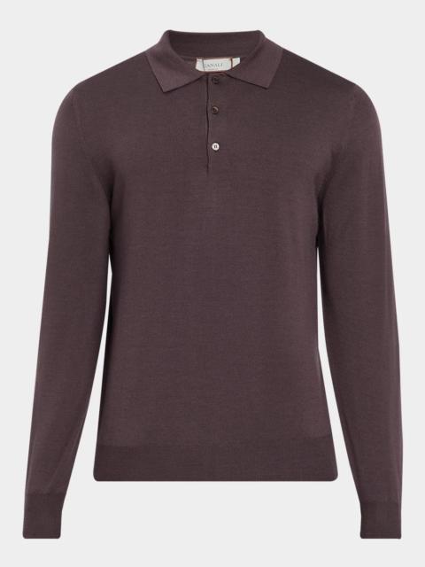 Canali Men's Merino Wool Knit Long-Sleeve Polo Shirt