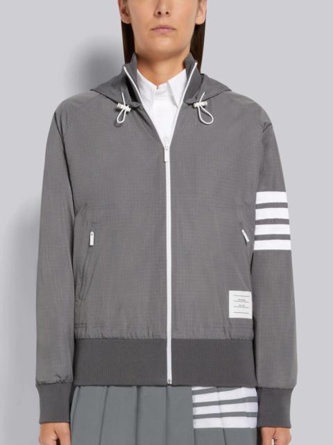Thom Browne Medium Grey Ripstop Mesh 4-Bar Full Zip Hooded Varsity Jacket