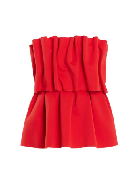 House of Dagmar Ruffled Stretch-Crepe Strapless Top red