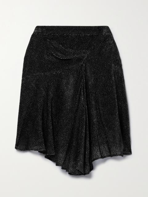 Isabel Marant Selena Asymmetric Draped Flocked Chiffon Mini Skirt