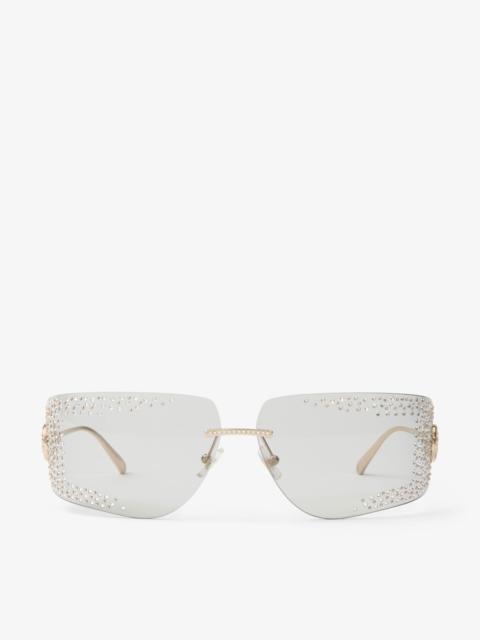 JIMMY CHOO Margaret
Pale Gold Rectangular Sunglasses with Crystals