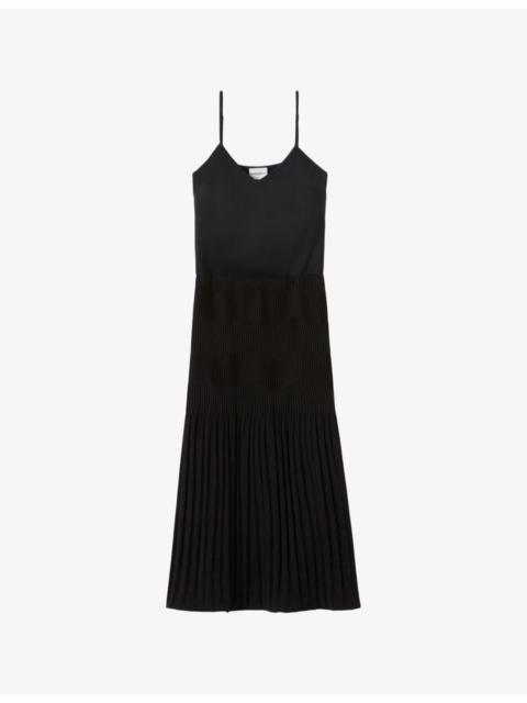 Claudie Pierlot Pleated V-Neck Woven Midi Dress