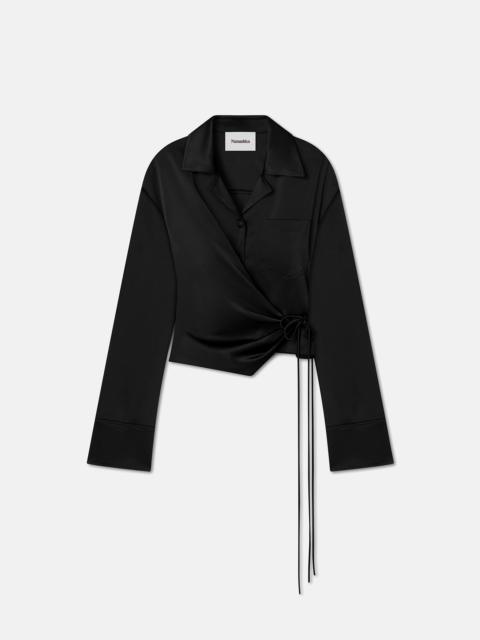 Nanushka MERANO - Slip satin wrap shirt - Black