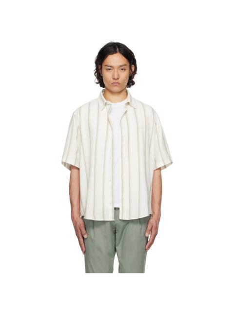 HUGO Off-White Loose-Fit Striped Open-Weave Shirt