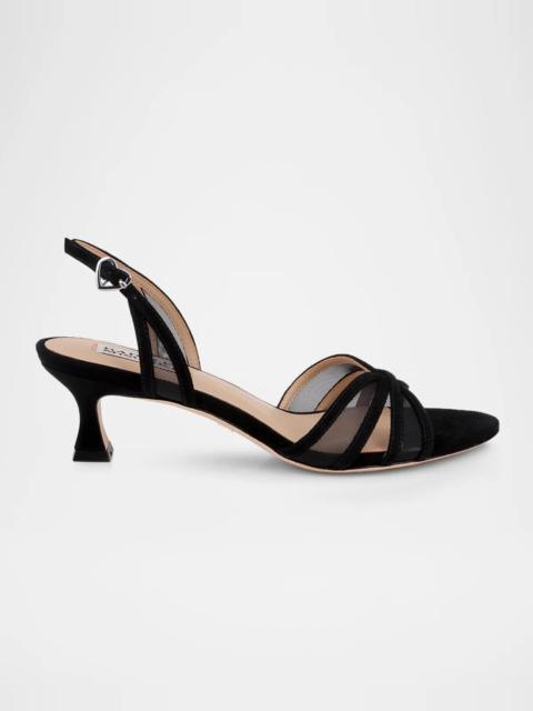 BADGLEY MISCHKA 50mm Yoana Mesh Satin Slingback Sandals