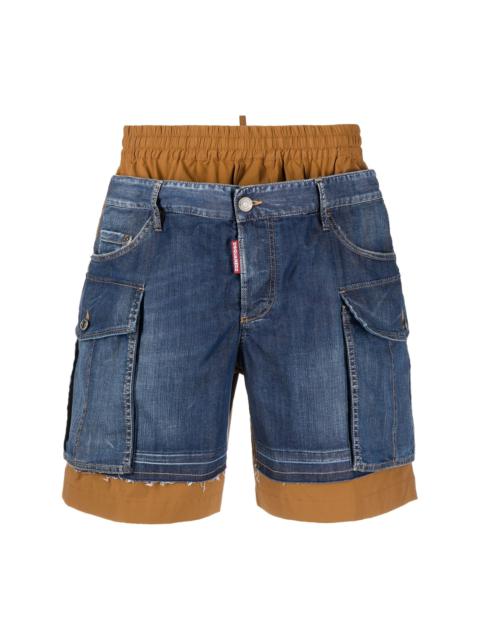 layered-design denim shorts