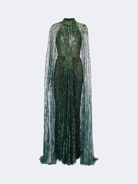 JENNY PACKHAM Cairo embellished gathered caped gown