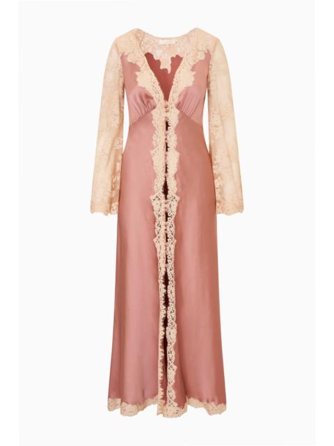 LoveShackFancy Vittoria Satin and Lace Midi Dress
