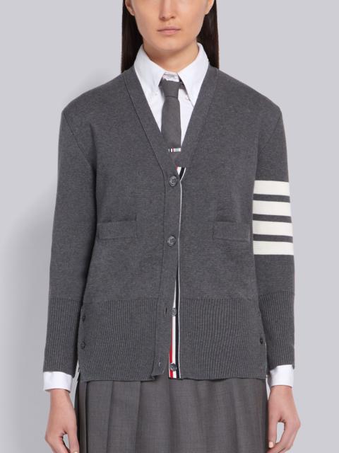 Thom Browne Medium Grey Cotton Crepe V-Neck 4-Bar Cardigan