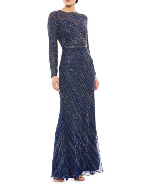 MAC DUGGAL Women's Sequin Long-Sleeve Gown - Midnight
