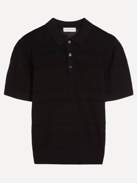 Dries Van Noten Black Open-Knit Polo Shirt