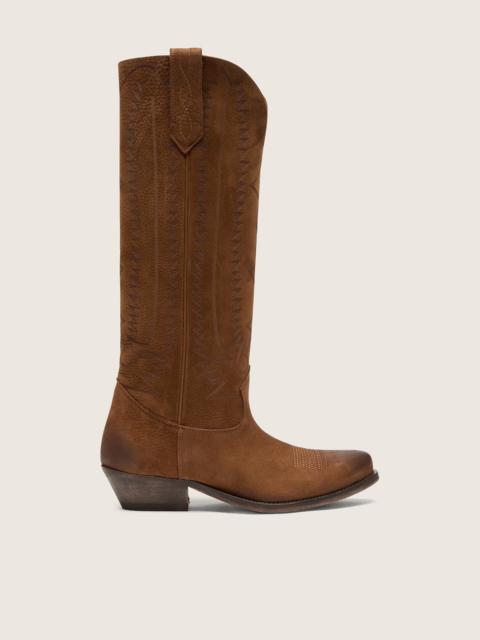 Golden Goose Wish Star boots in brown leather with laser-engraved pattern