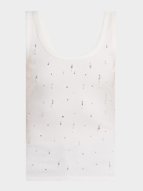 GENERATION LOVE Evita Embellished Rib-Knit Jersey Tank Top