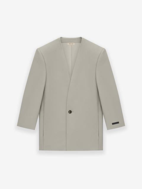 Wool Gabardine Lapelless Suit Jacket