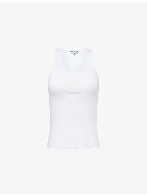 GANNI The Scoop-Neck Pointelle-Knit Cotton Tank Top